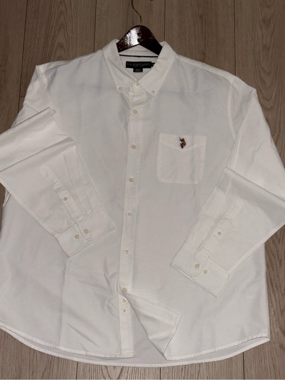 U.S.Polo Assn. Mens 2XL White 100% Cotton Long Sleeve Button-down Dress Shirt